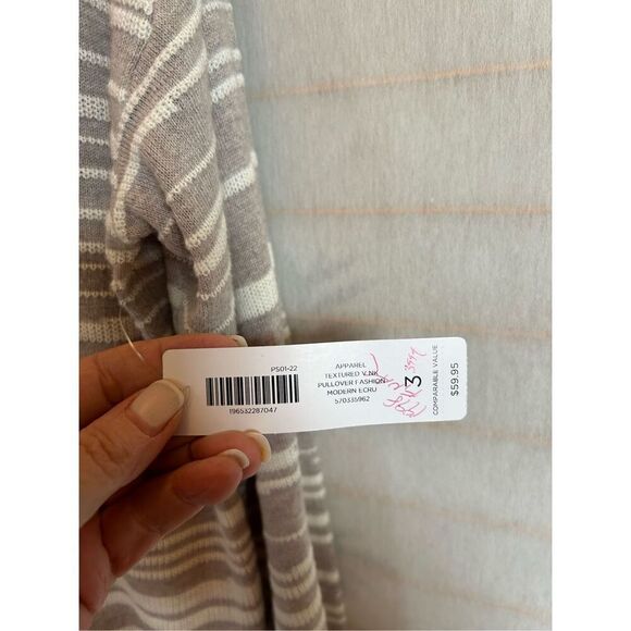 Chico’s Women’s Sweater Striped V-Neck Pullover Size 3 (XL/XXL) Gray Neutral New - Picture 6 of 12
